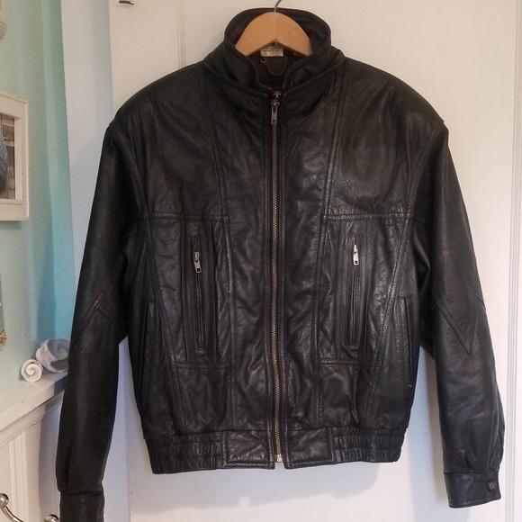 Leather Black Bomber Biker Jacket - Picture 2 of 5